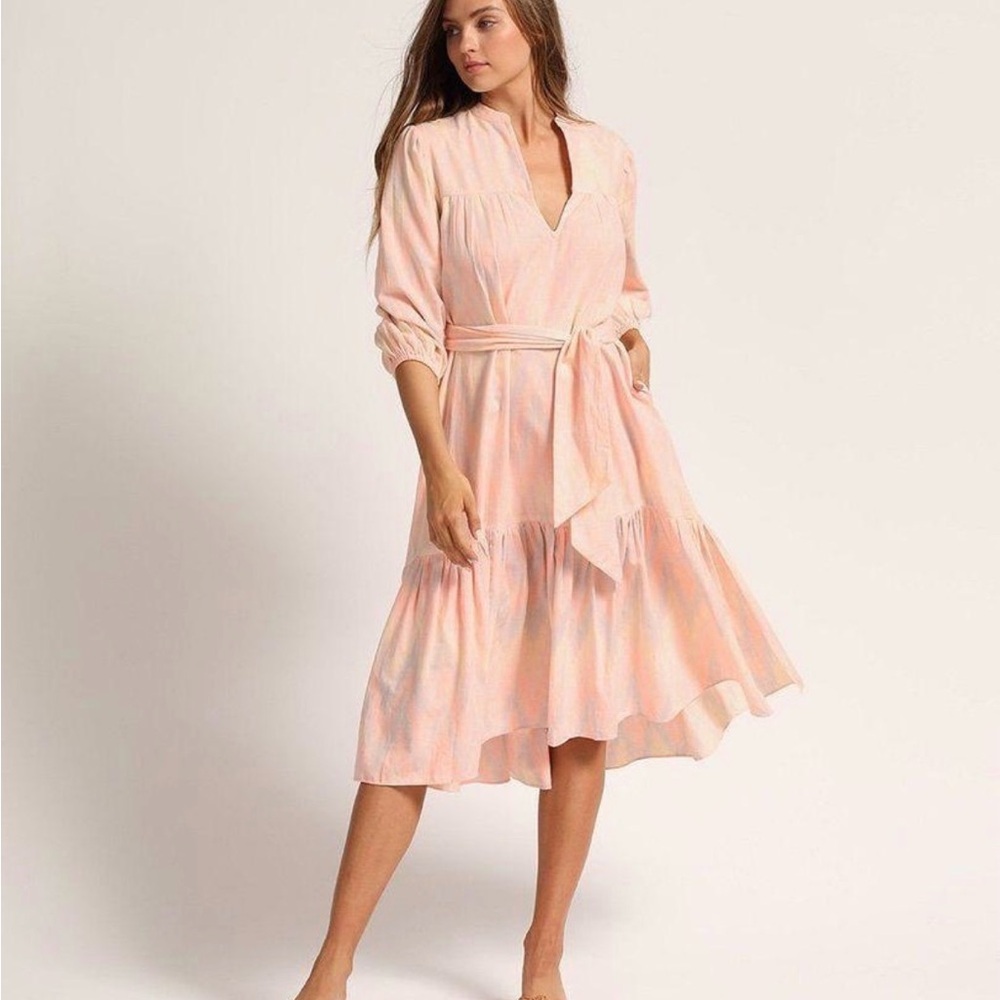 Cleobella Sardinia Salmon Tie Waist Boho Midi Dress size S